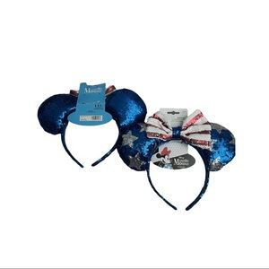 Set of 2 Minnie Mouse Americana Sequence Headband Ears NWT